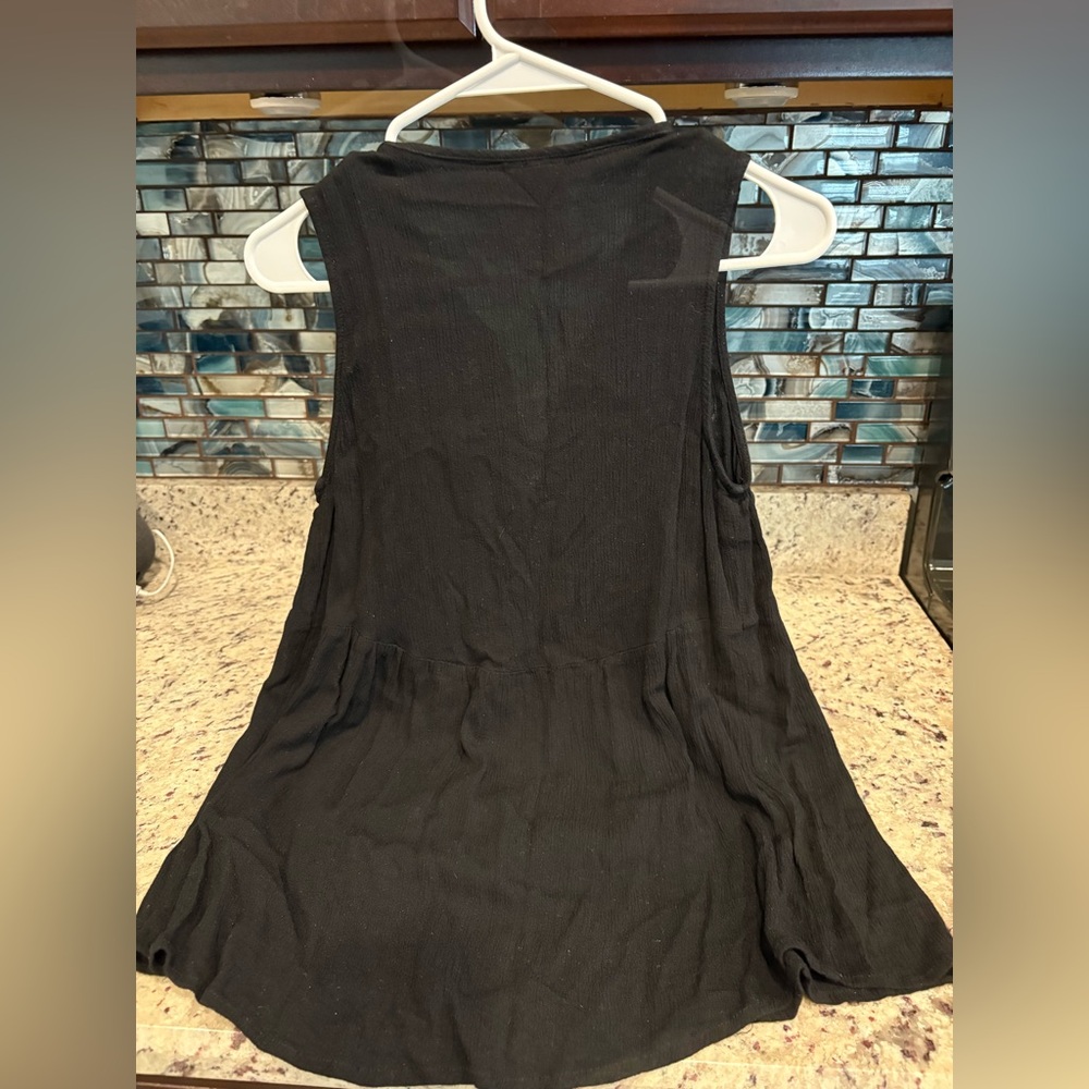 Knox Rose Embroidered Black Sleeveless Boho Tank Top w/ Tassels Size Small - Picture 3 of 5